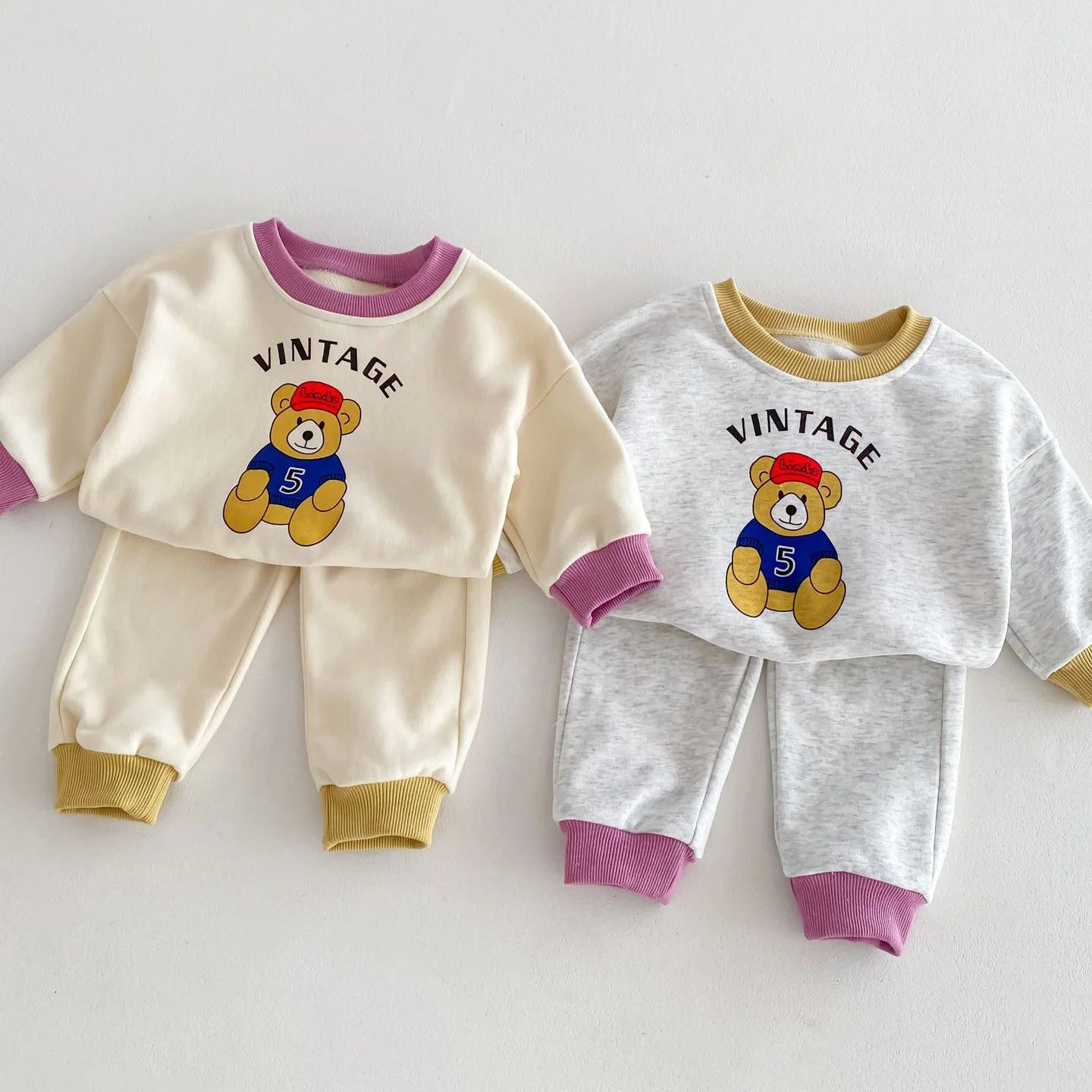 -ベビーキッズセットアップ 2点セット スウェットシャツ スウェットパンツ ベアくまプリント カラフル - mamahalo shop - 長袖セットアップ -  べビー服 - 子供服 - 男の子 - 女の子