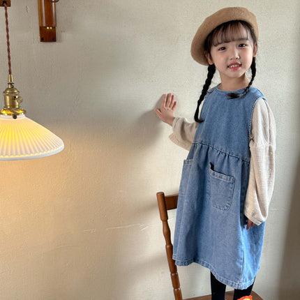 キッズ デニム ノースリーブ ワンピース ブルー ガールズ 6958 - mamahalo shop - ノースリーブワンピース - ベビー服 - 子供服 - 男の子 - 女の子