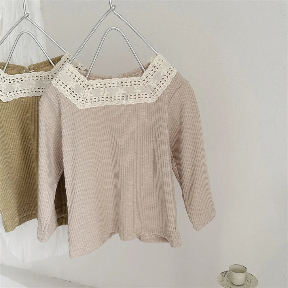 -ベビートップス レーススクエアネック長袖Tシャツカットソー 2カラー【mh0006700】 - mamahalo shop - 長袖Tシャツ -  べビー服 - 子供服 - 男の子 - 女の子