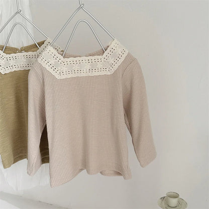 -ベビートップス レーススクエアネック長袖Tシャツカットソー 2カラー【mh0006700】 - mamahalo shop - 長袖Tシャツ -  べビー服 - 子供服 - 男の子 - 女の子