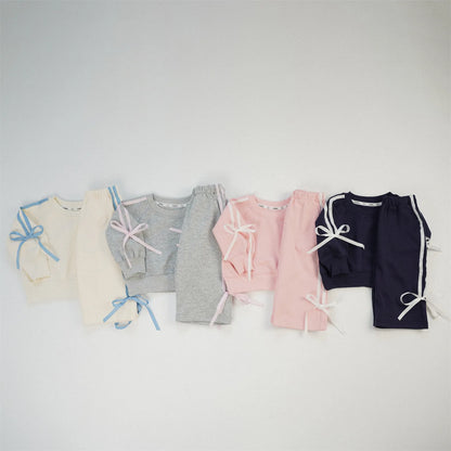 -キッズセットアップ 2点セット スウェット ジャージ リボンライン 長袖スウェットシャツ+ロングパンツ 4カラー【mh0006347】 - mamahalo shop - 長袖セットアップ -  べビー服 - 子供服 - 男の子 - 女の子