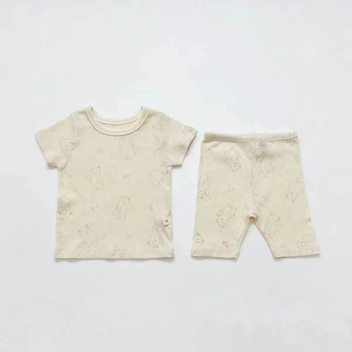 -ベビーパジャマセット 半袖Tシャツ+ショートパンツ ベアくまプリント ルームウェア パステル 3カラー【mh0005466】 - mamahalo shop - 半袖セットアップ -  べビー服 - 子供服 - 男の子 - 女の子