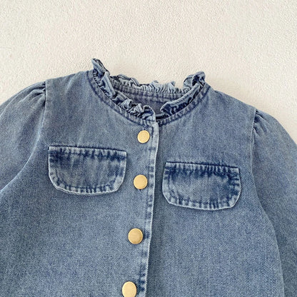-ベビーキッズアウター フリルデニムジャケットコート【mh0007036】 - mamahalo shop - ショートコート・ジャケット・ジャンパー -  べビー服 - 子供服 - 男の子 - 女の子
