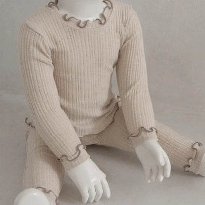 -ベビーセットアップ 2点セット プリーツ加工フリル長袖Tシャツ+プリーツ加工ロングパンツ 5カラー - mamahalo shop - 長袖セットアップ -  べビー服 - 子供服 - 男の子 - 女の子