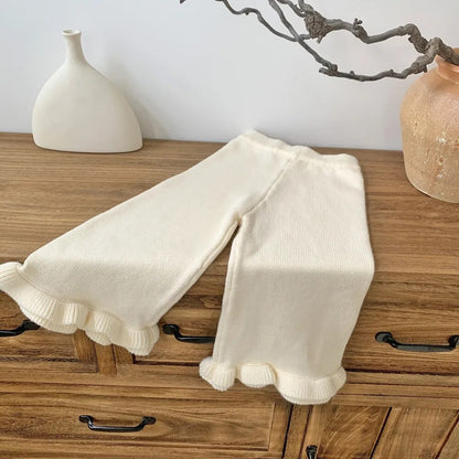 -キッズ ニットパンツ フリルワイドパンツ ルーズパンツ コーヒー ベージュ 2カラー ガールズ 女の子 子供服 - mamahalo shop - ロングパンツ・スウェットパンツ -  べビー服 - 子供服 - 男の子 - 女の子