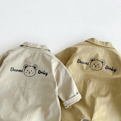 -ベビージャンプスーツ バックプリント長袖シャツつなぎ 2カラー - mamahalo shop - 長袖ジャンプスーツ -  べビー服 - 子供服 - 男の子 - 女の子