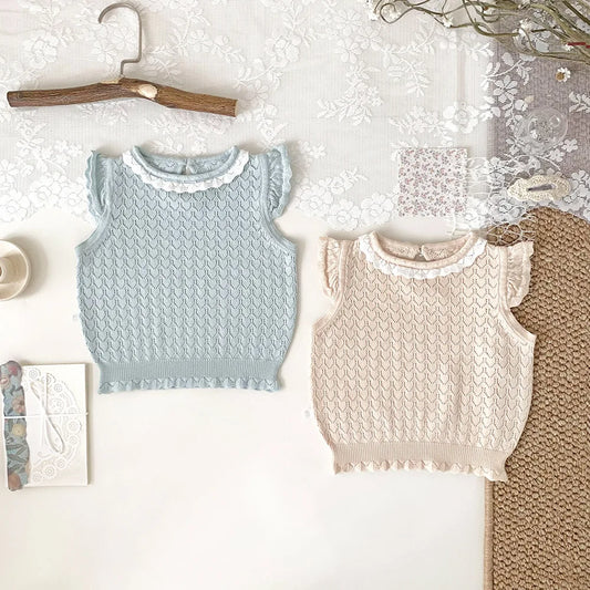 -ベビーキッズトップス サマーニット レースニット ノースリーブカットソー 2カラー - mamahalo shop - タンクトップ・キャミソール・ノースリーブトップス -  べビー服 - 子供服 - 男の子 - 女の子