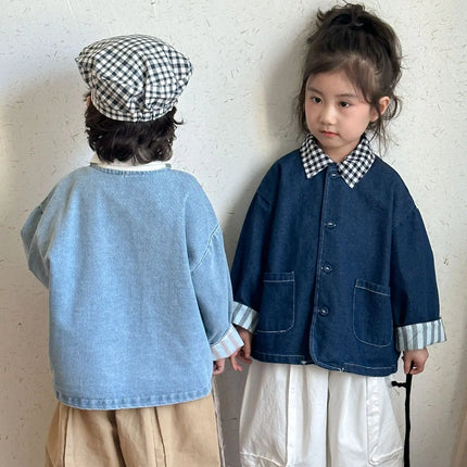 キッズアウター デニムノーカラージャケット - mamahalo shop - ショートコート・ジャケット・ジャンパー -  べビー服 - 子供服 - 男の子 - 女の子