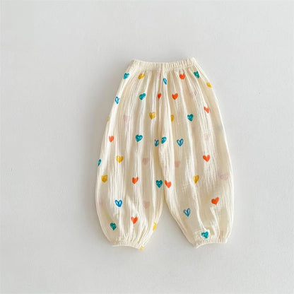 -キッズパンツ サマーロングパンツ ハート/カラフルハート/ベアくま プリント【mh0005656】 - mamahalo shop - ロングパンツ・スウェットパンツ -  べビー服 - 子供服 - 男の子 - 女の子