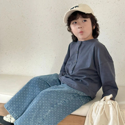 キッズトップス ヘンリーネックシンプル長袖Tシャツ - mamahalo shop - 長袖Tシャツ -  べビー服 - 子供服 - 男の子 - 女の子