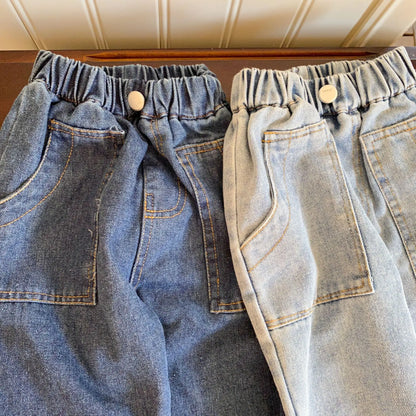 -キッズパンツ デニムパンツ ストレートジーンズ シンプルベーシック ジーパン 2カラー【mh0006156】 - mamahalo shop - デニムパンツ -  べビー服 - 子供服 - 男の子 - 女の子