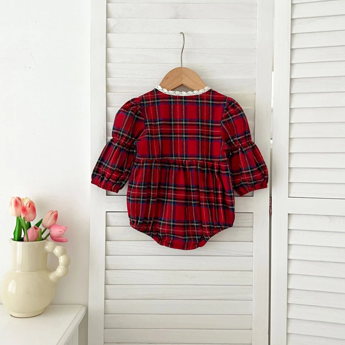 -ベビーロンパース/キッズワンピース タータンチェックレース縁取り長袖ボディスーツ/ワンピース リンクコーデ 姉妹 お揃いコーデ【mh0007419】 - mamahalo shop - 長袖ロンパース -  べビー服 - 子供服 - 男の子 - 女の子