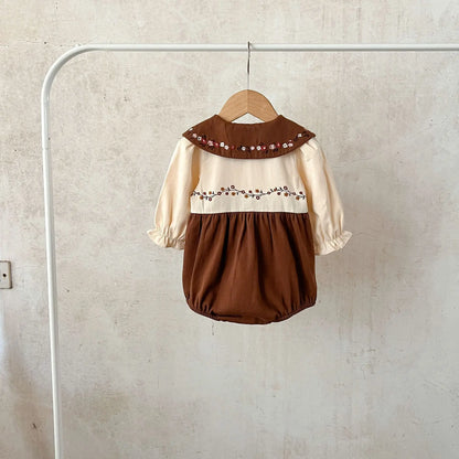 -ベビーロンパース 花柄フラワー刺繍 長袖ボディスーツ【mh0004405】 - mamahalo shop - 長袖ロンパース -  べビー服 - 子供服 - 男の子 - 女の子