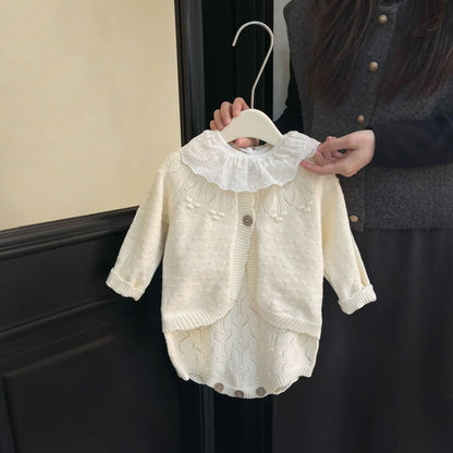 -ベビーカーディガン ロンパース ニットカーディガンセーター ニットサスペンダーボディスーツ 2カラー【mh0004401】 - mamahalo shop - カーディガン・パーカー -  べビー服 - 子供服 - 男の子 - 女の子