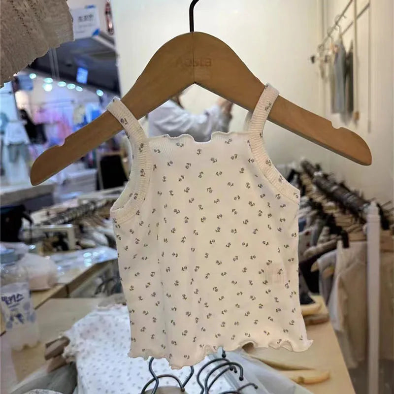 -ベビートップス キャミソール フリル 無地 フラワー花柄プリント 3カラー【mh0005898】 - mamahalo shop - タンクトップ・キャミソール・ノースリーブトップス -  べビー服 - 子供服 - 男の子 - 女の子