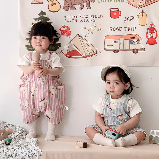 -ベビーセットアップ 2点セット 半袖Tシャツ+オーバーオール 犬パピープリント サロペット 2カラー - mamahalo shop - 半袖セットアップ -  べビー服 - 子供服 - 男の子 - 女の子