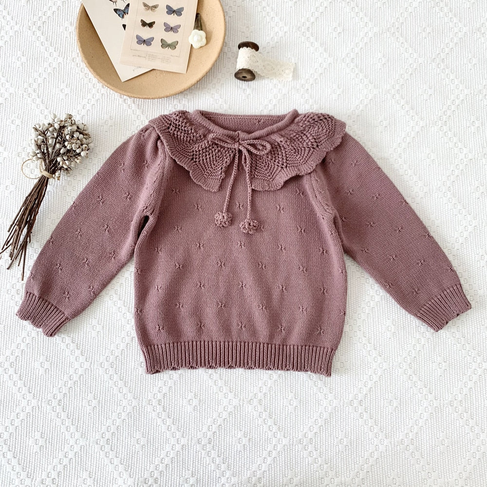 -キッズ ニット フリルカラー セーター トップス 3カラー ガールズ - mamahalo shop - ニット・セーター -  べビー服 - 子供服 - 男の子 - 女の子