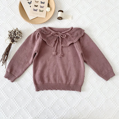 -キッズ ニット フリルカラー セーター トップス 3カラー ガールズ - mamahalo shop - ニット・セーター -  べビー服 - 子供服 - 男の子 - 女の子