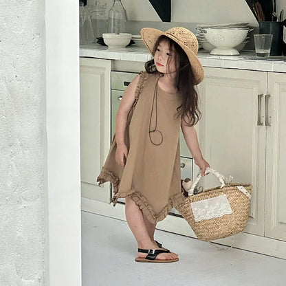 -キッズワンピース ノースリーブフリルワンピース アシメスカート 2カラー【mh0005999】 - mamahalo shop - ノースリーブワンピース -  べビー服 - 子供服 - 男の子 - 女の子