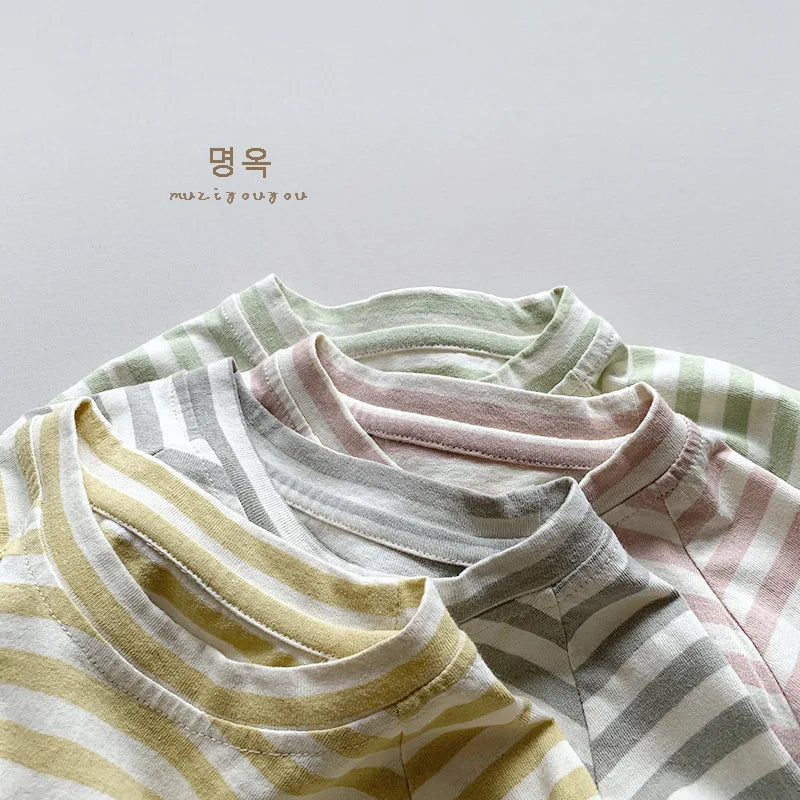 -キッズトップス 半袖ボーダーTシャツ シンプルベーシック パステル 4カラー - mamahalo shop - 半袖Tシャツ -  べビー服 - 子供服 - 男の子 - 女の子