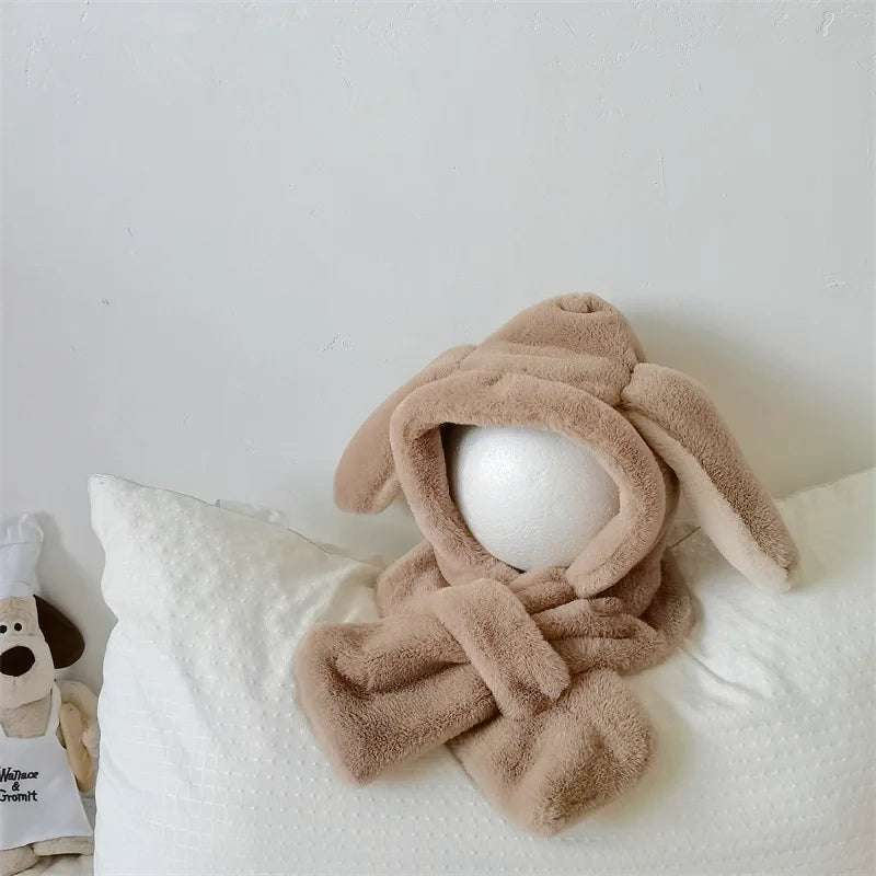 -ベビーキッズマフラー付き帽子 耳付き帽子 ネックウォーマー イヤーマフ ボアフリース 3カラー ユニセックス 男の子 女の子 子供服 - mamahalo shop - ベビー用帽子 -  べビー服 - 子供服 - 男の子 - 女の子