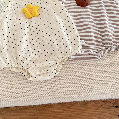 -☺︎ ベビーロンパース キャミソールボディスーツ ボーダー柄/水玉ドットプリント 2カラー - mamahalo shop - ノースリーブロンパース -  べビー服 - 子供服 - 男の子 - 女の子