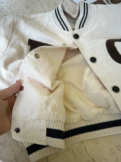 -キッズアウター アルファベットアップリケスタジアムジャンパー スタジャン2カラー - mamahalo shop - ショートコート・ジャケット・ジャンパー -  べビー服 - 子供服 - 男の子 - 女の子