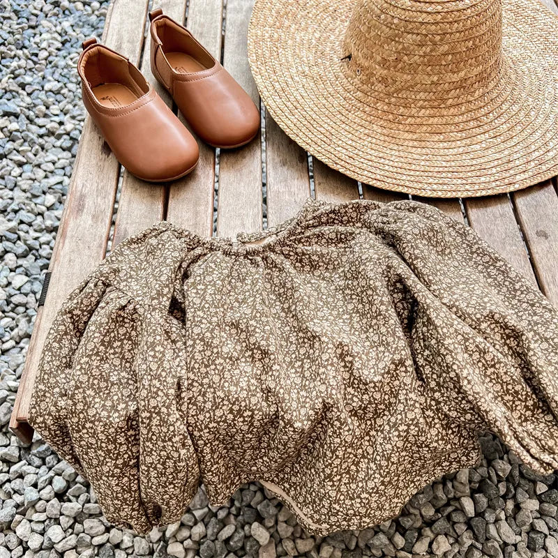 -キッズ フラワー 長袖 パフスリーブ ブラウス スモック - mamahalo shop - 長袖シャツ・ブラウス -  べビー服 - 子供服 - 男の子 - 女の子