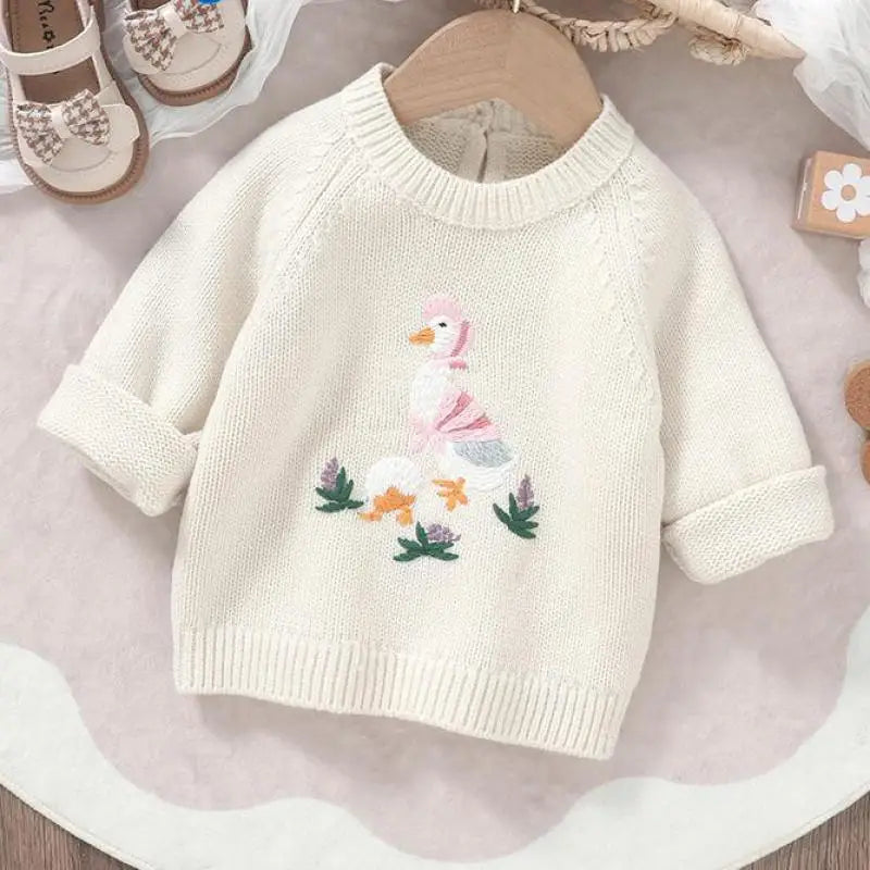 -ベビートップス あひる刺繍ニットセーター 4カラー - mamahalo shop - ニット・セーター -  べビー服 - 子供服 - 男の子 - 女の子