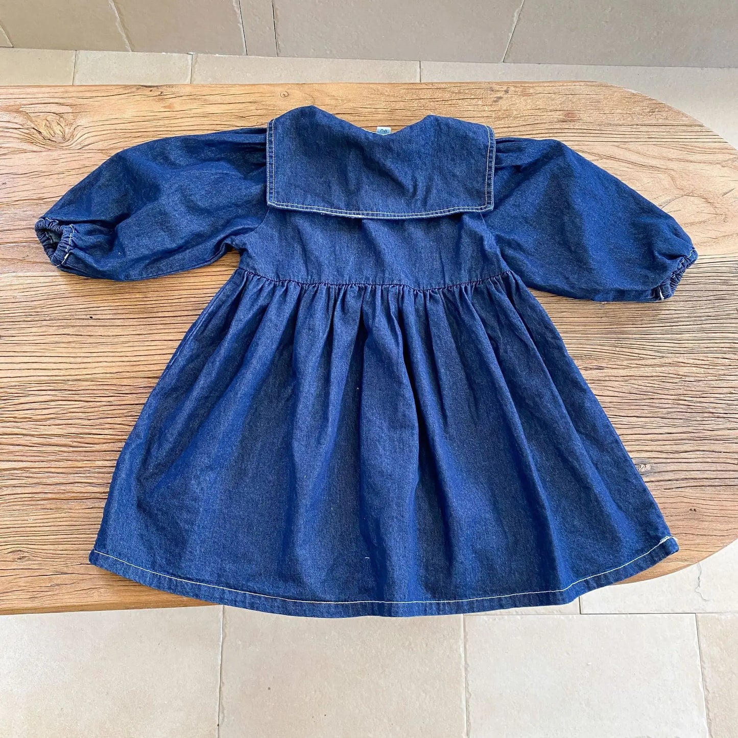 -キッズトップス/ワンピース デニム 長袖シャツ/長袖セーラーカラーワンピース リンクコーデ 兄弟姉妹 お揃いコーデ - mamahalo shop - 長袖ワンピース -  べビー服 - 子供服 - 男の子 - 女の子