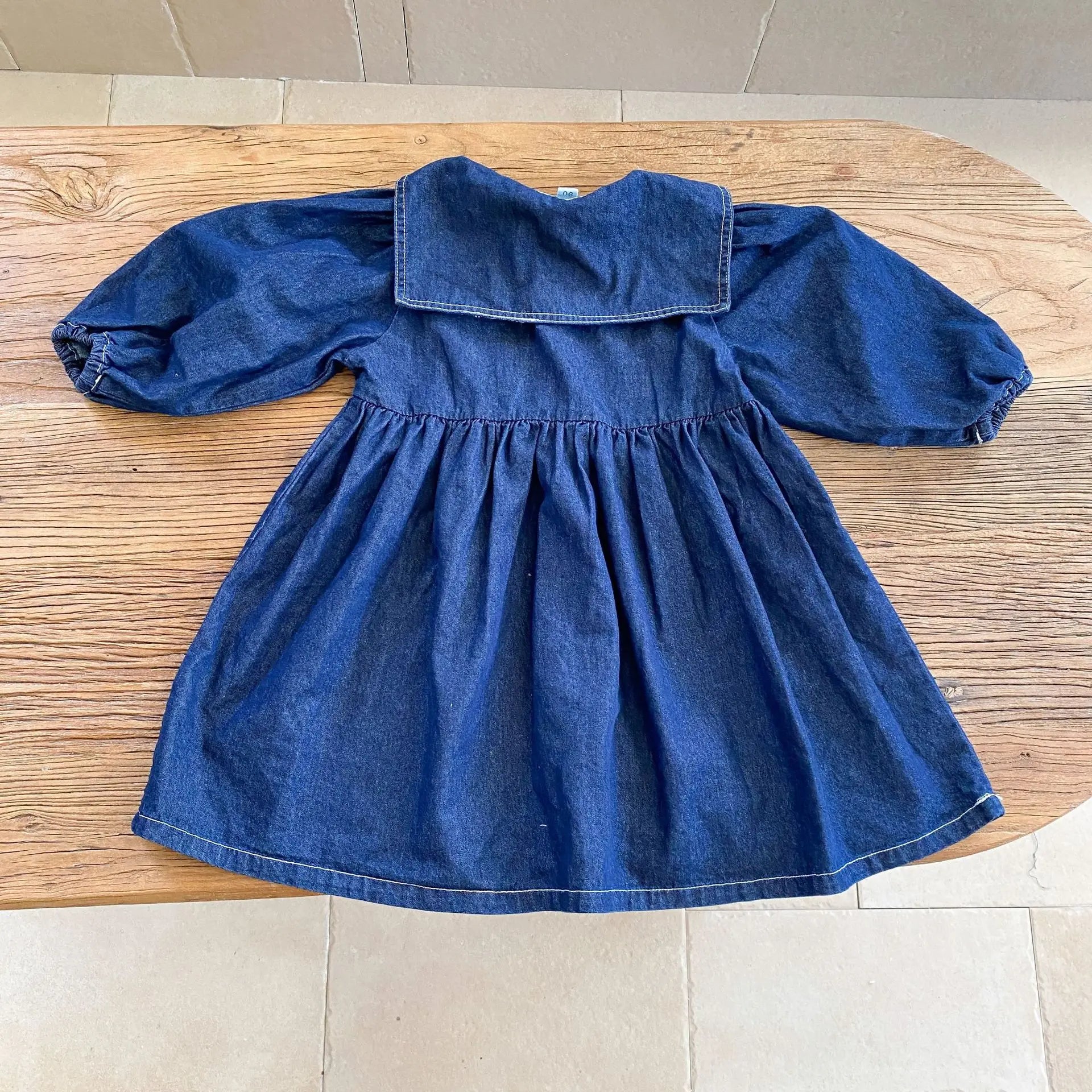 -キッズトップス/ワンピース デニム 長袖シャツ/長袖セーラーカラーワンピース リンクコーデ 兄弟姉妹 お揃いコーデ - mamahalo shop - 長袖ワンピース -  べビー服 - 子供服 - 男の子 - 女の子