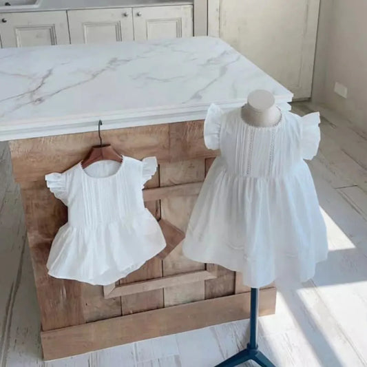 -ベビーロンパース フリルスリーブスカートボディスーツ 2カラー - mamahalo shop - 半袖ロンパース -  べビー服 - 子供服 - 男の子 - 女の子