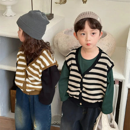 キッズベスト ボーダー柄ニットベスト イエロー/ブラック/2カラー - mamahalo shop - ベスト - ベビー服 - 子供服 - 男の子 - 女の子