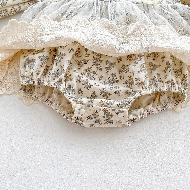 -ベビーロンパース ボンネットセット 長袖レーススカートドッキングボディスーツ 帽子セット フラワー花柄プリント【mh0006502】 - mamahalo shop - 長袖ロンパース -  べビー服 - 子供服 - 男の子 - 女の子