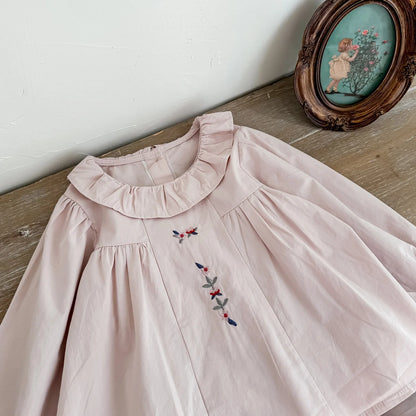 -キッズトップス サークルフリル襟刺繍ワンポイント長袖チュニックブラウス 2カラー【mh0006742】 - mamahalo shop - 長袖シャツ・ブラウス -  べビー服 - 子供服 - 男の子 - 女の子