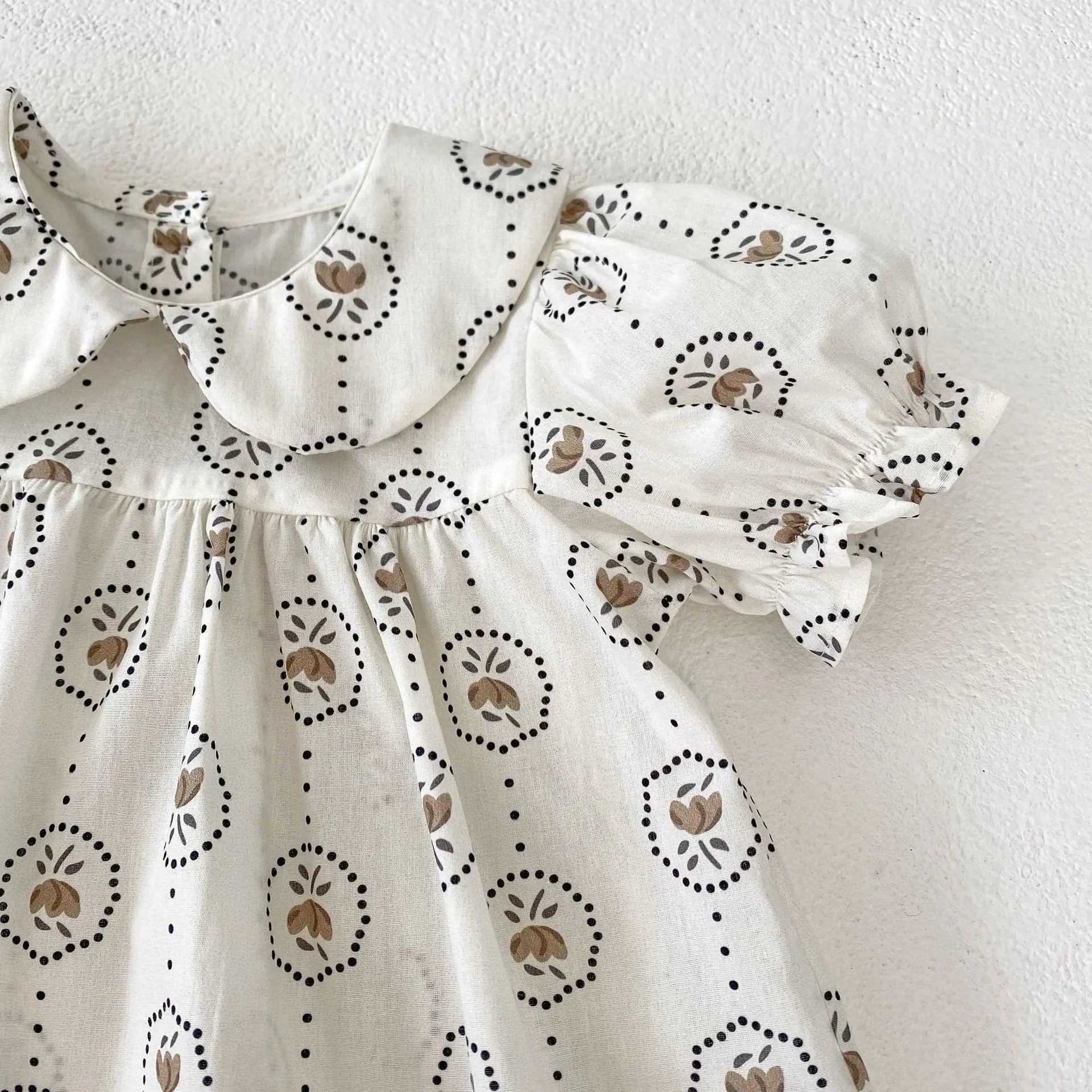 -ベビーセットアップ 2点セット 半袖パフスリーブ 丸襟チュニックブラウス+ブルマパンツ チェック/フラワー花柄プリント【mh0006515】 - mamahalo shop - 半袖セットアップ -  べビー服 - 子供服 - 男の子 - 女の子