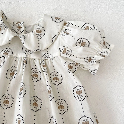 -ベビーセットアップ 2点セット 半袖パフスリーブ 丸襟チュニックブラウス+ブルマパンツ チェック/フラワー花柄プリント【mh0006515】 - mamahalo shop - 半袖セットアップ -  べビー服 - 子供服 - 男の子 - 女の子