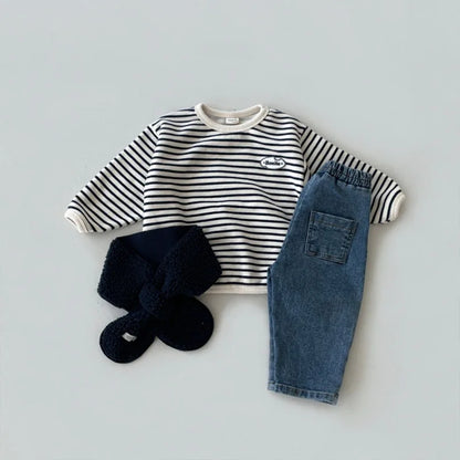 -ベビートップス ボーダー柄ワンポイント長袖Tシャツ 2カラー - mamahalo shop - 長袖Tシャツ -  べビー服 - 子供服 - 男の子 - 女の子