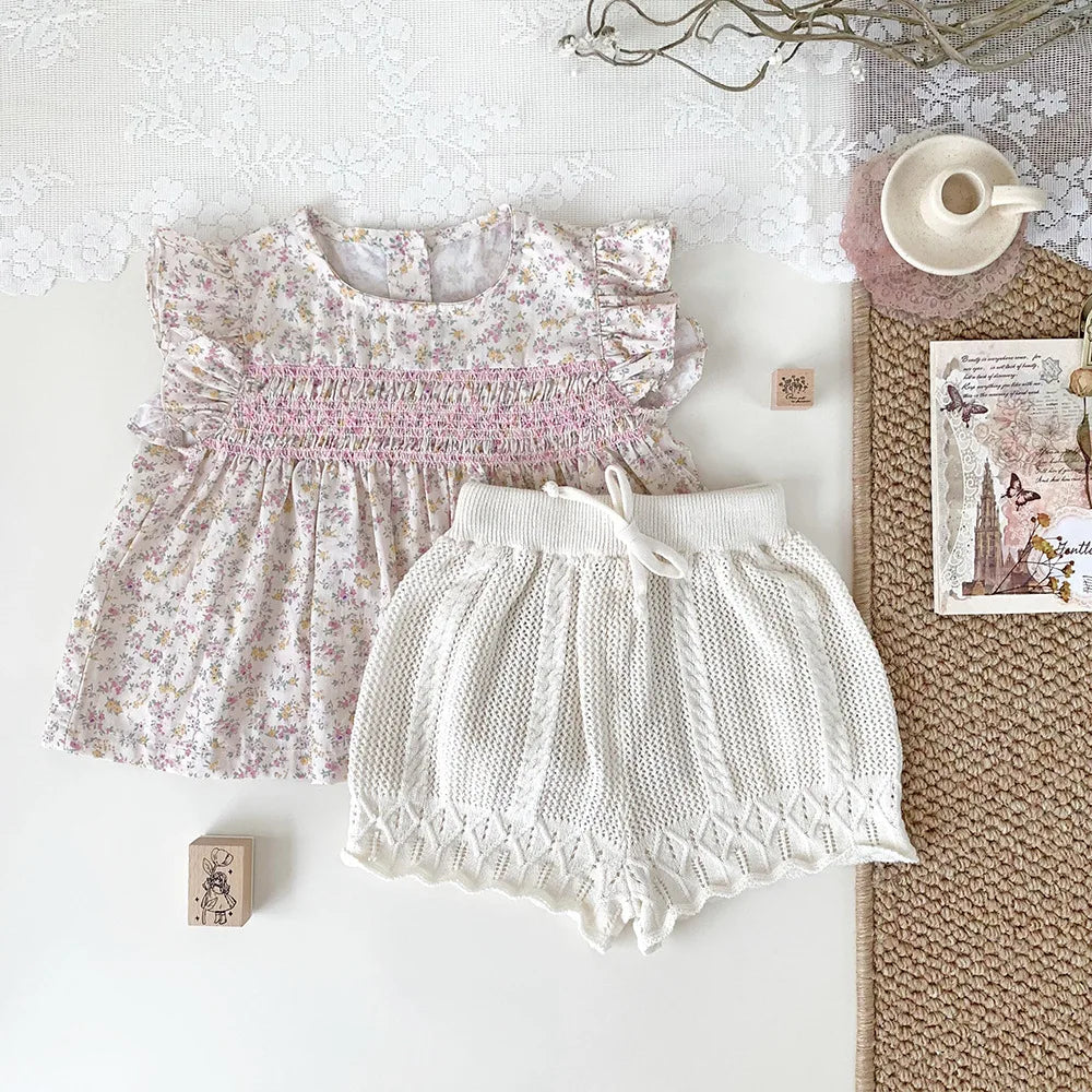 -ベビーキッズトップス フリルスリーブチュニックブラウス 無地/フラワー花柄プリント - mamahalo shop - 半袖シャツ・ブラウス -  べビー服 - 子供服 - 男の子 - 女の子