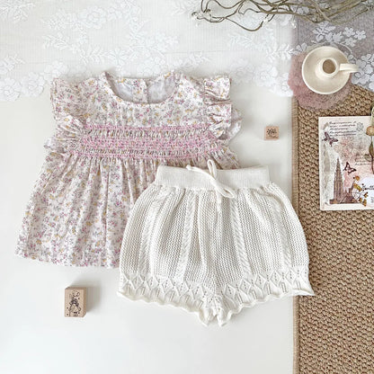 -ベビーキッズトップス フリルスリーブチュニックブラウス 無地/フラワー花柄プリント - mamahalo shop - 半袖シャツ・ブラウス -  べビー服 - 子供服 - 男の子 - 女の子