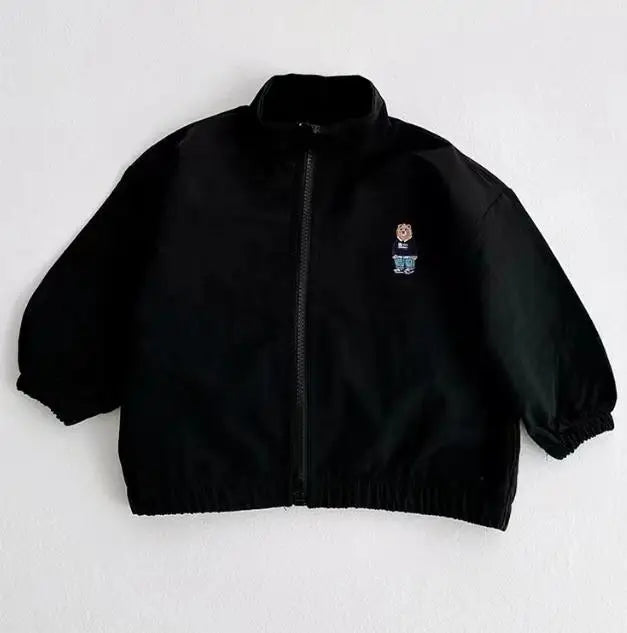 -ベビーアウター ウィンドブレーカー ジャンパー ジッパージャケット ベアくまワンポイント 日除け クーラー対策 4カラー - mamahalo shop - ショートコート・ジャケット・ジャンパー -  べビー服 - 子供服 - 男の子 - 女の子