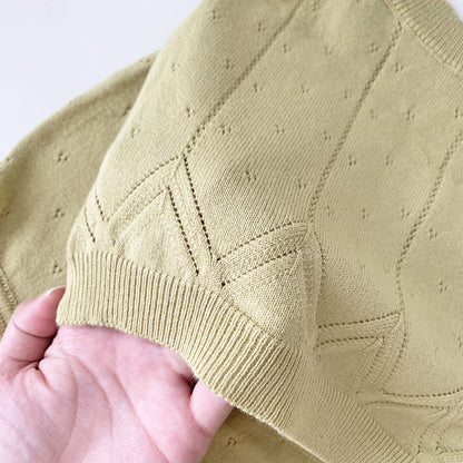 -ベビー キッズ レースニット セットアップ キャミソール トップス フリル ブルマパンツ ショートパンツ ベージュ イエローグリーン ガールズ - mamahalo shop - ノースリーブセットアップ -  べビー服 - 子供服 - 男の子 - 女の子