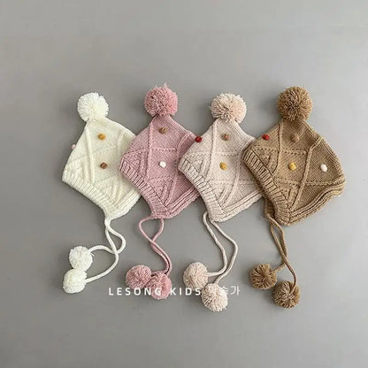 -ベビー帽子 ポンポン付きニットキャップボンネット 5カラー【mh0006952】 - mamahalo shop - ベビー用帽子 -  べビー服 - 子供服 - 男の子 - 女の子