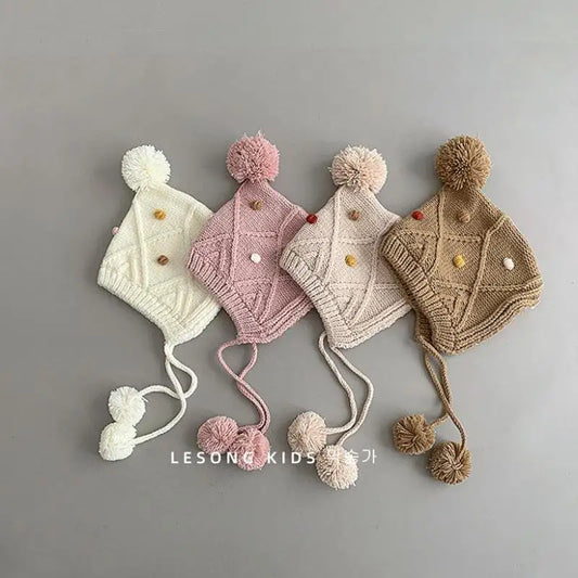 -ベビー帽子 ポンポン付きニットキャップボンネット 5カラー【mh0006952】 - mamahalo shop - ベビー用帽子 -  べビー服 - 子供服 - 男の子 - 女の子