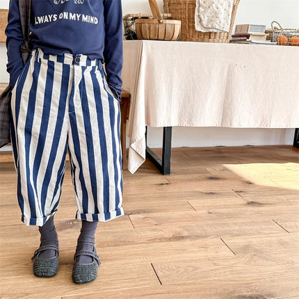 キッズパンツ ストライプ アンクル丈パンツ 2カラー - mamahalo shop - ロングパンツ・スウェットパンツ - ベビー服 - 子供服 - 男の子 - 女の子