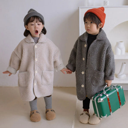 キッズアウター ボアフリースシンプルロングコート - mamahalo shop - ロングコート -  べビー服 - 子供服 - 男の子 - 女の子