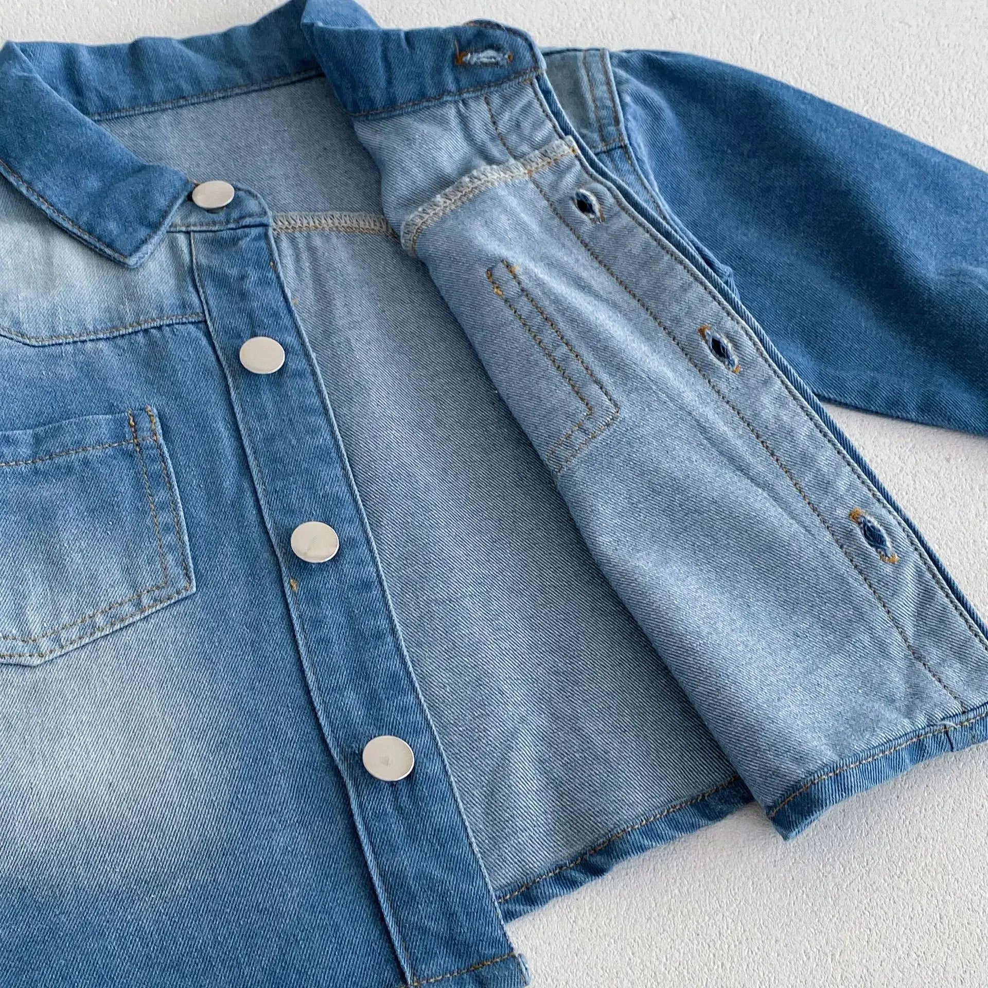 -キッズセットアップ 2点セット デニム 長袖シャツ+ロングルーズパンツ ブルー【mh0006669】 - mamahalo shop - 長袖セットアップ -  べビー服 - 子供服 - 男の子 - 女の子