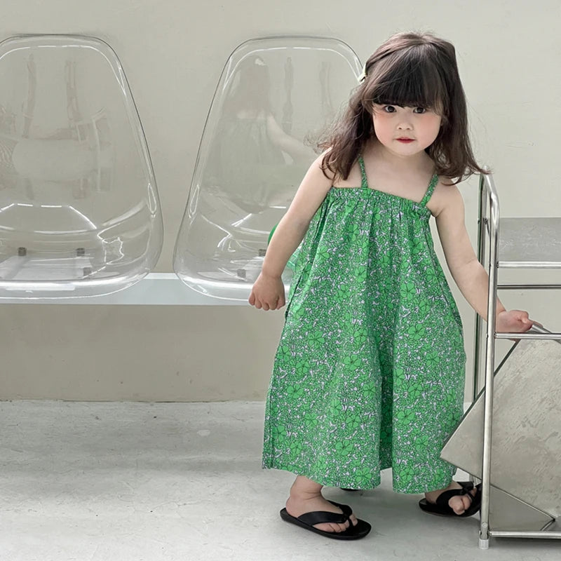 -キッズサロペット キャミソールジャンプスーツ ルーズ グリーン【mh0005836】 - mamahalo shop - ノースリーブジャンプスーツ -  べビー服 - 子供服 - 男の子 - 女の子