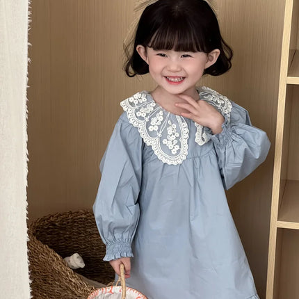 キッズワンピース レースビッグ襟長袖パフスリーブワンピース - mamahalo shop - 長袖ワンピース -  べビー服 - 子供服 - 男の子 - 女の子