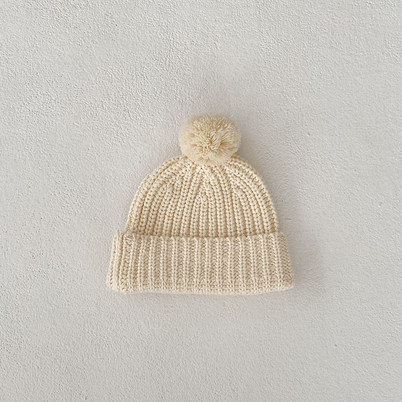 -ベビー ニットカーディガン ぽんぽん ニットキャップ ニット帽 単品 ナチュラル ベージュ ユニセックス 男の子 女の子 - mamahalo shop - カーディガン・パーカー -  べビー服 - 子供服 - 男の子 - 女の子